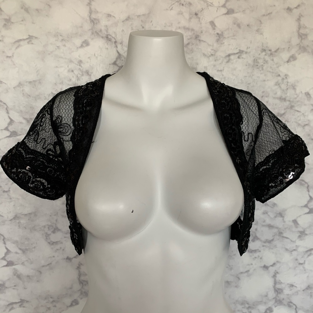 Forever 21 Black Sequin Sheer Mesh Cropped Coverup